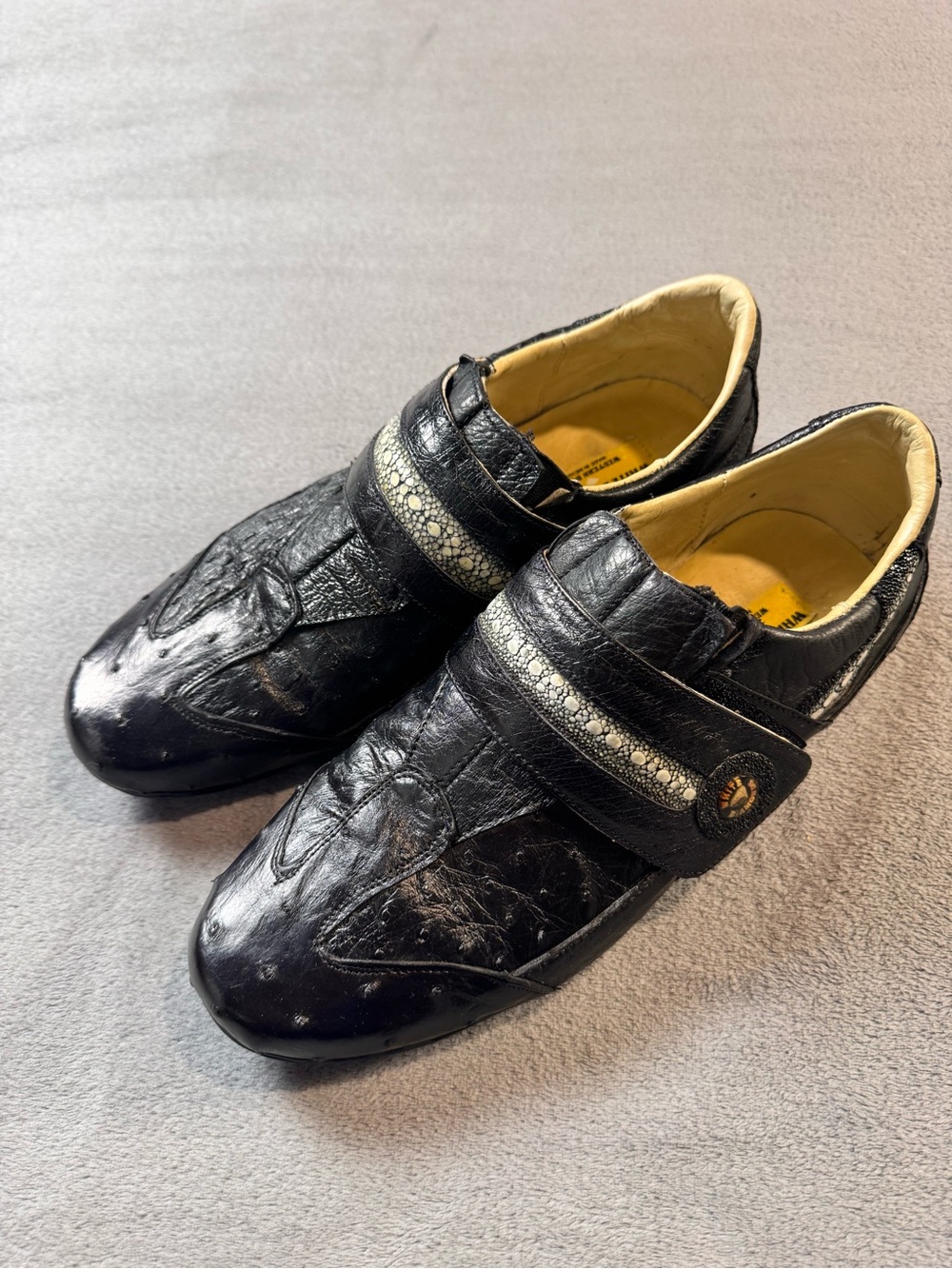 White Diamonds Westen Wear Exotic Ostrich/Stingray Black Slip-On Loafers